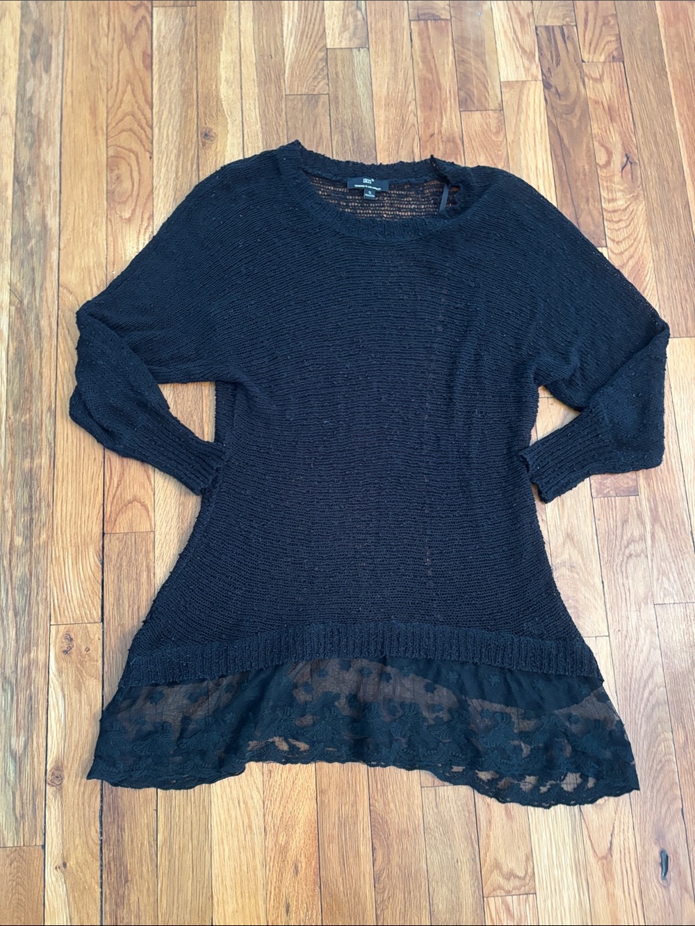 iris Black Open-Knit Sweater Top with Wide Stitch